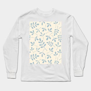 Assorted Leaf Silhouettes Blue on Cream Long Sleeve T-Shirt